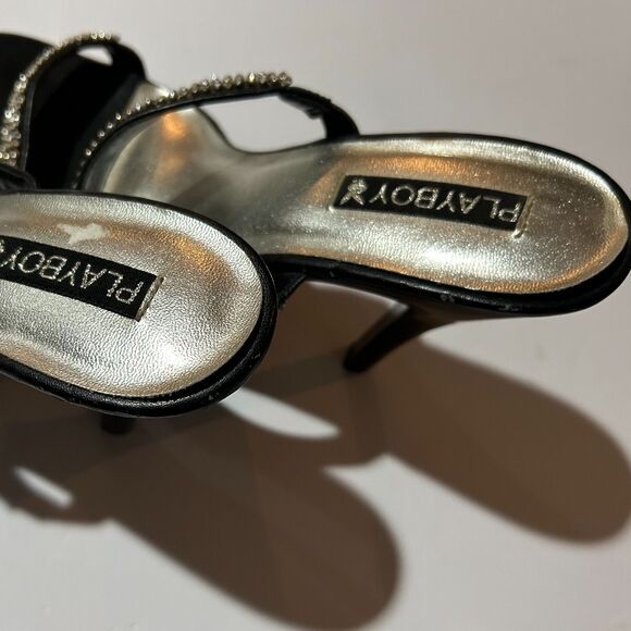 Playboy, Strappy Rhinestone 5.5" Black and Silver Heels, sz 9, Y2K - Picture 2 of 8